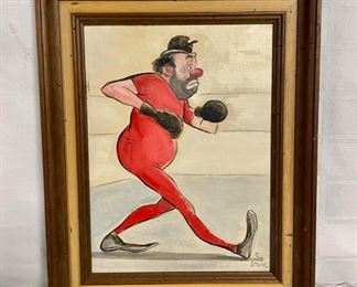 INV #63: Boxing Clown painting signed Sid Stone, H 12" x W 9"