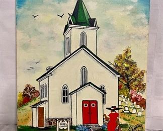 INV #64: Maurice Cook church scene, C. 2002, H 14" x W 11"