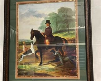 INV #76: Aristocrat man on horse with hound picture print, New Century Picture Corp, Chicago. H 28" x W 22"