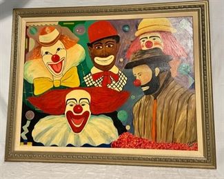 INV #77: Ed Zarro original painting, "Bozo and other Clowns", H 29" x W 39"