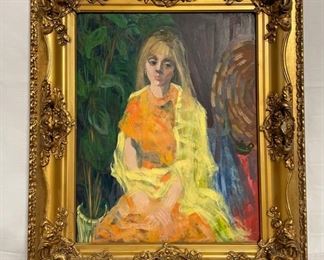INV #87: Marion G Cohen impressionist oil painting, Girl in Yellow Shawl, H 19" x W 15"