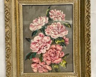 INV #104: Pink peony painting signed Ellwood, H 15" x W 11"