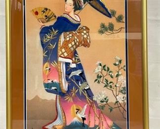 INV #109: Vintage Japanese embroidery artwork, signed and stamped. H 20" x W 12"