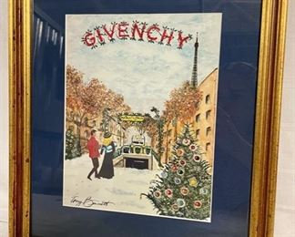 INV #121: Vintage Givenchy Tony Bennett Christmas poster, H 10" x W 8"