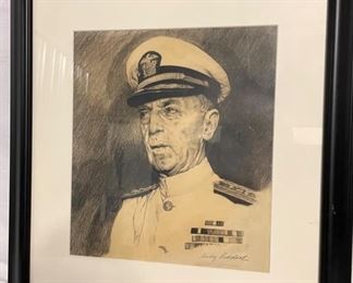 INV #120: Pencil drawing of Navy Admiral signed Andy Ruddod, H 12" x W 10"