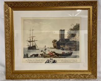 INV #128: Les Pecheurs A La Ligne french lithograph, H 13" x W 17"