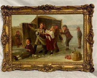INV #159: Antique William Underhill oil painting of children, C. 1880, H 19" x W 29"