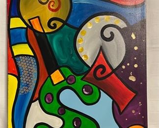 INV 179: Gino Savarino "Happy Thoughts" painting, H 28" x W 22"