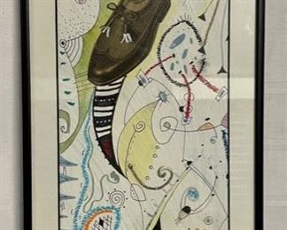 INV #196: Abstract mixed media artwork, artist unknown, H 18" x W 7"