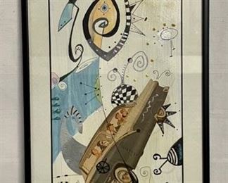 INV #197: Abstract mixed media artwork, artist unknown, H 18" x W 7"