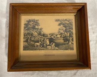 INV #201: Antique Currier and Ives lithograph titled "Childhood", H 5" x W 6"