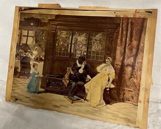 INV #204: Antique European interior figural watercolor drawing