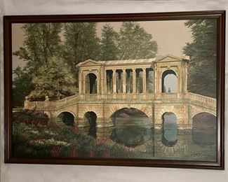 INV #211: Signed painting of Venetian stone bridge, H 39" x W 60"