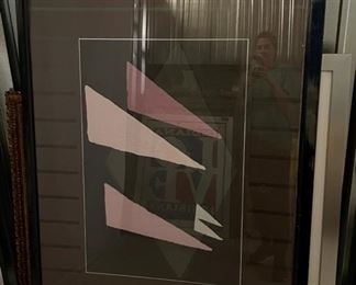 INV #216: 1980s abstract mixed media artwork, H 60" x W 39"