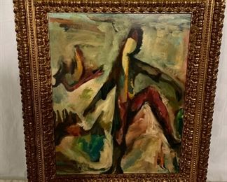 INV #218: Moses Soyer abstract oil painting faceless figure, H 30" x W 24"