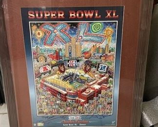 INV #252: Charles Fazzino Super Bowl XL framed poster with autographs