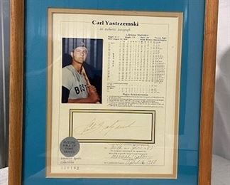 INV #254: Carl Yastrzemski autographed vintage career stats sheet