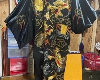 INV #273: Vintage very heavy embroidered Japanese Black Silk Kimono