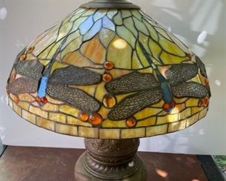INV #274: Tiffany Inspired Dragonfly Stained Glass Lamp 20"