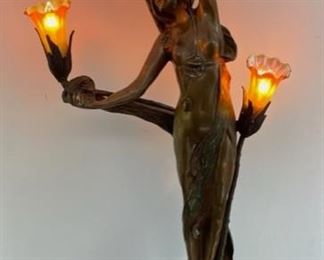INV #230:                                                                                       Bronze After Caradarri                                                             Mirror Girl Style Lamp                                                                             36" tall with Lilly shades