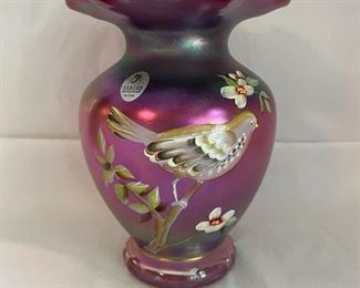 INV #283: Vintage Fenton Raspberry hand painted signed vase