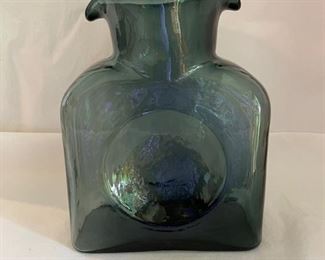 INV #285: Vintage Blenko Glass Grey Two Spout Water Jug, MCM