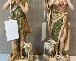 INV #291: Royal Dux Bohemia Goat Shepard/Shepardess figurine pair (damaged, sold as-is)
