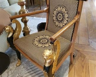 Russian Empire ebonized and gilded armchair upholstered in horsehair. Circa 1815