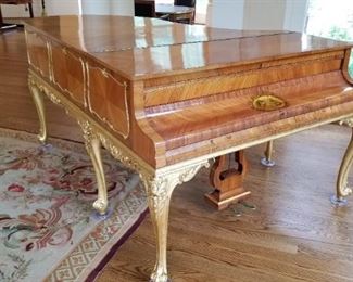 Bechstein 6 leg grand piano of bookmatched kingwood/giltwood w/installed player feature. Stored offsite and can be seen by appointment.