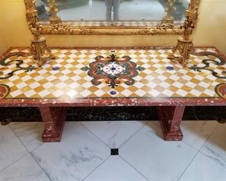 Custom Italian inlaid marble table (39.5" x 93.5"). Note: this item is being held offsite and can be seen by appointment.