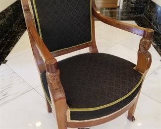 Pair of French Empire armchairs in horsehair upholstery. Early 19thc.