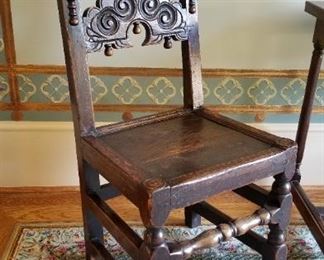 Pair of English side chairs. Late 17thc / early 18thc.