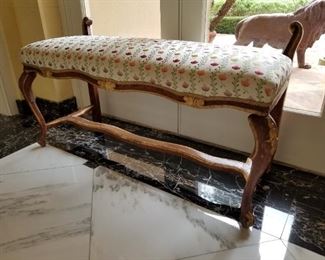 Pair of Italian polychromed benches. Mid 18thc.