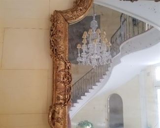 Detail: French Regence mirror circa  1730 (72" x 92"). Note: this item is is hanging offsite. It can be seen by appointment and is currently on hold.
