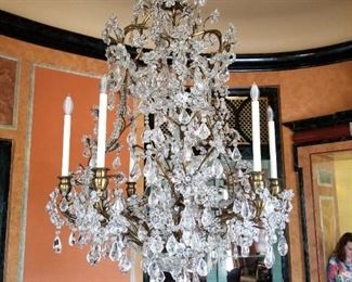 Louis XV bronze chandelier w/original rock crystal. English circa 1750 (40" x 56"). Provenance:  6th Earl of Rosebery at "Mentmore" Buckinghamshire, England.  Note: this item is being held offsite, available for purchase and can be seen by appointment.
