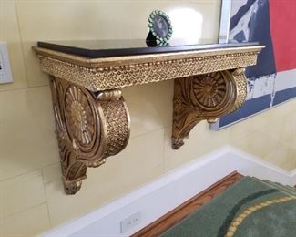 Wall hung marble topped giltwood Swedish Empire console. Circa 1810.