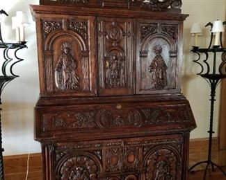 Large Italian baroque cabinet / secretary retrofitted to house television, etc. Circa 17thc. Note: stored offsite and can be seen by appointment.