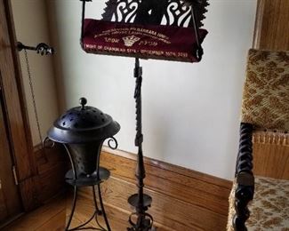 Forged / pierced iron lectern and bronze censor. 17thc and 18thc 