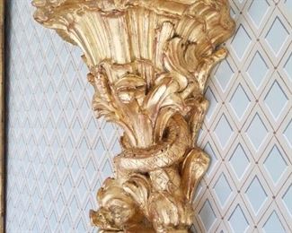 Pair of large scale gilded plaster brackets / sconces.