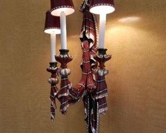 Pair of vintage carved / polychromed wooden Venetian sconces.