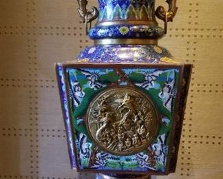 Vintage pair of palace sized cloisonne vases.