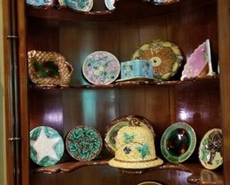 Extensive collection of antique majolica.