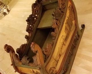 Highly decorative antique hand carved and painted child's sleigh. German 19thc