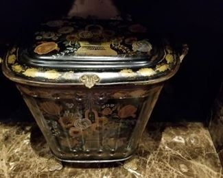 Fine Victorian hand painted tole coal scuttle. English 1880