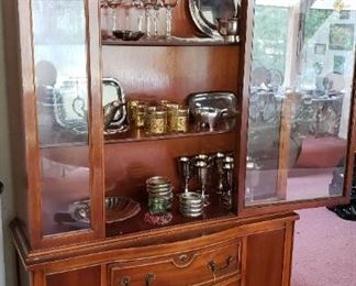  Cherry china cabinet with storage drawers, 3 shelves, glass front