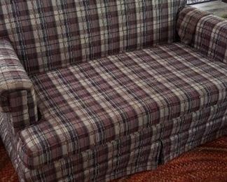 Brown/Beige/Tan plaid love seat and sofa