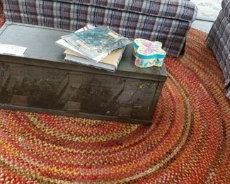WWII Frag Bomb Conversion Kit Box, plaid sofa/loveseat, braided multi color rug