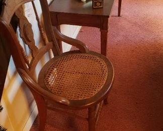 Entry table, cane bottom chair