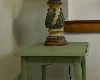 Green Side Table with Lamp
