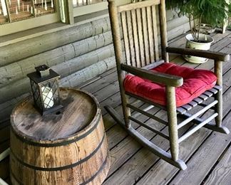 Wooden Rocker and Barrel Table